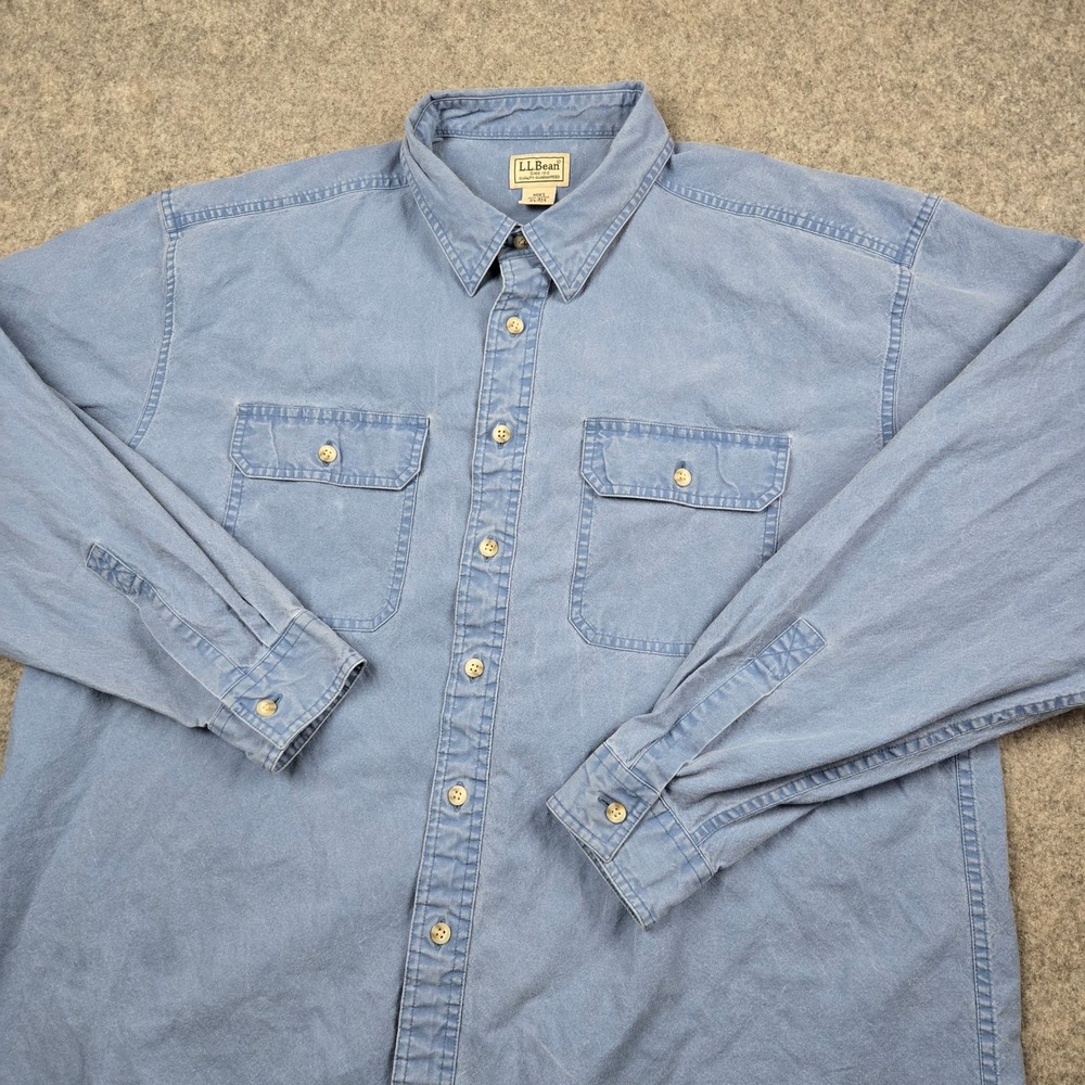 LL Bean Shirt Mens XL Blue Cotton Button Down Workwear Long Sleeve Sunwashed